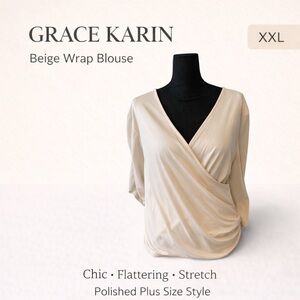 Grace Karin Cream Wrap Blouse